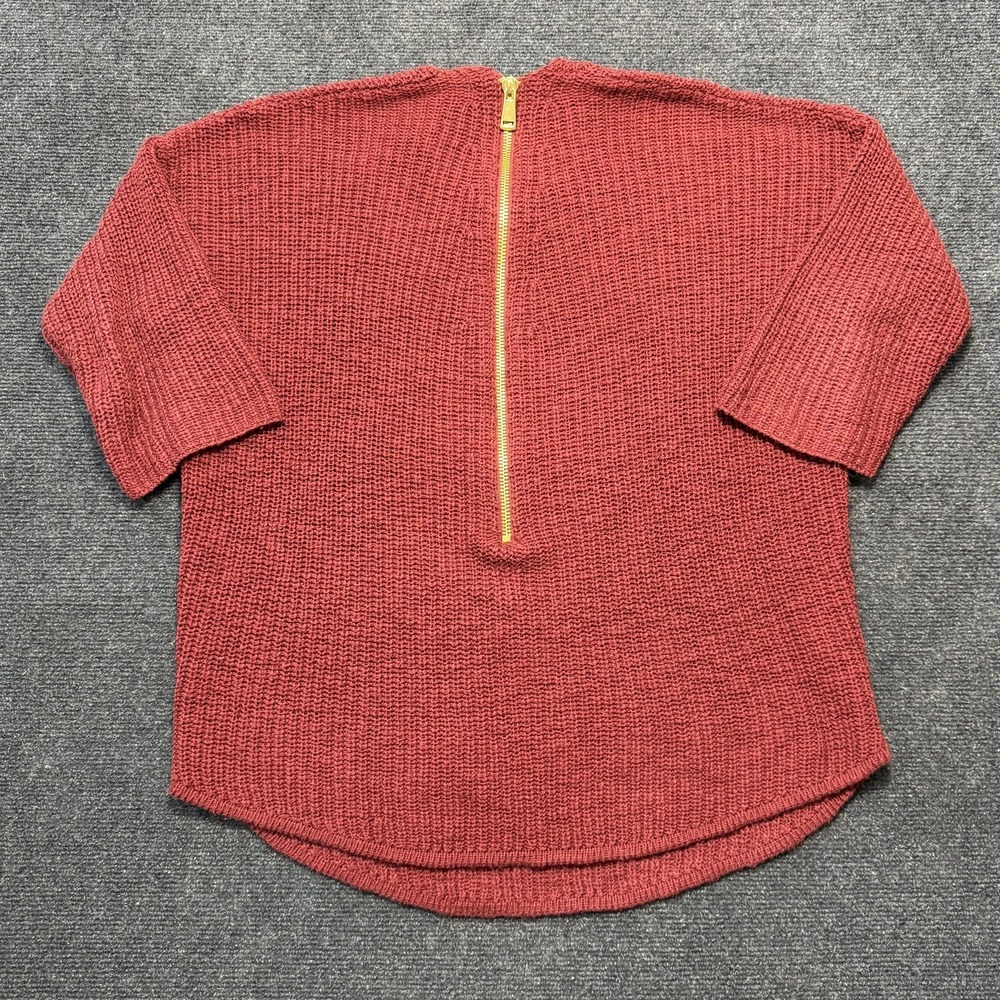 ABS By Allen Schwartz Sweater Womens Large Red Crew Neck Waffle-Knit 1/2 Zip